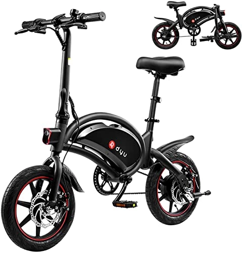 Bicicletas eléctrica : DYU Bicicleta Eléctrica Plegable, 14 Pulgadas Portátil Bicicleta Eléctrica, Inteligente E-Bike con Asistencia de Pedal, 3 Modos de Conducción, Altura Ajustable, Portátil Compacta, Unisex Adulto