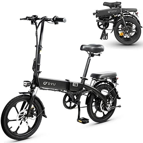 Bicicletas eléctrica : DYU Bicicleta Eléctrica Plegable, 16 Pulgadas Inteligente E-Bike con Bateria Indicador, Smart E-Bike con Asistencia de Pedal, 3 Modos de Conducción, Altura del Asiento Ajustable, Unisex Adulto