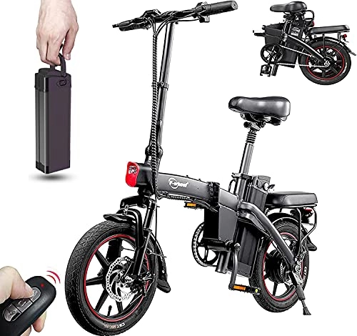 Bicicletas eléctrica : DYU Bicicleta eléctrica plegable de 14 pulgadas City E-Bike para adulto plegable, potente motor de 350 W, velocidad de hasta 25 km / h, extraíble 48 V 7.5 Ah, batería de litio recargable