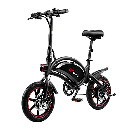 Bicicletas eléctrica : DYU Bicicleta eléctrica plegable de 14 pulgadas para adulto, 250 W, velocidad de hasta 30 km / h, 30 km el largo alcance, 36 V 10 Ah, batería de City E-Bike
