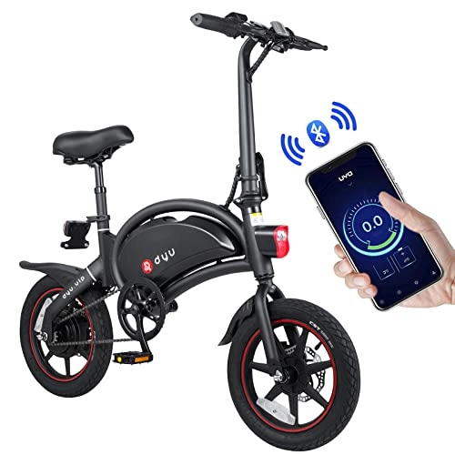 Bicicletas eléctrica : DYU D3+Bicicleta Eléctrica Plegable, 14'' Bici Electrica Adulto, 36V 10AH Bicicletas Eléctricas Ciudad, 360WH con Control de La App, Pantalla de Cristal Líquido, Tres Modos de Conducción (Rojo)