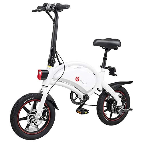 Bicicletas eléctrica : DYU D3+ Bicicleta Eléctrica Plegable, Motor de 250W hasta 25 Km / h, Bateria de Litio 10Ah, duración de la batería 65-70 Km, 14 Pulgadas Bici Electrica con Pedales para Adulto Unisex-Blanco