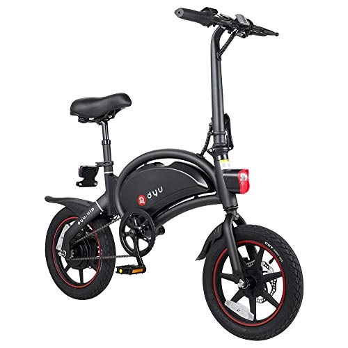 Bicicletas eléctrica : DYU D3+ Bicicleta Eléctrica Plegable, Motor de 250W hasta 25 Km / h, Bateria de Litio 10Ah, duración de la batería 65-70 Km, 14 Pulgadas Bici Electrica con Pedales para Adulto Unisex-Negro