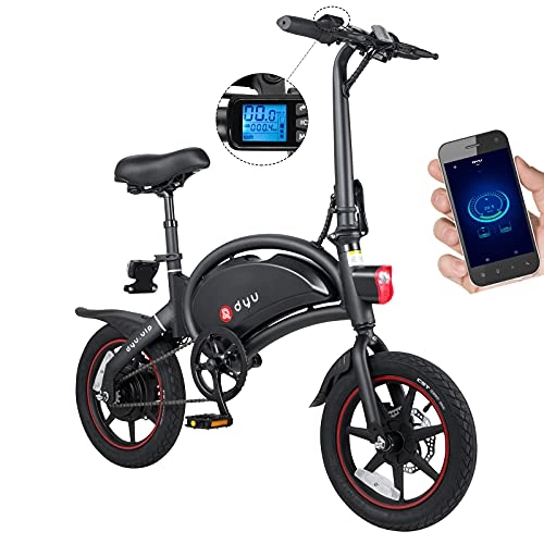 Bicicletas eléctrica : DYU D3+ Bicicletas Eléctricas Plegables 14 Pulgadas, 16 mph 38 Millas Bicicleta Eléctrica para Adultos Inteligente con Control de App, Batería 36V 10Ah, Freno Disco Doble, Urbana E-Bike