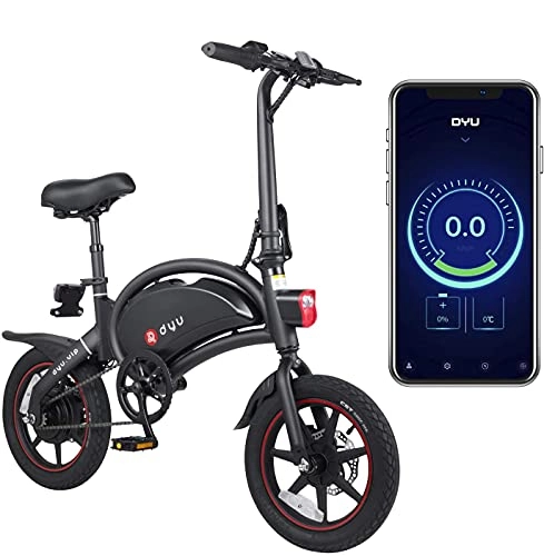 Bicicletas eléctrica : DYU D3 PLUS Bicicleta eléctrica plegable, bicicleta inteligente para adultos, 240 W, aleación de aluminio, extraíble 36 V / 10 Ah batería de iones de litio con 3 modos de conducción