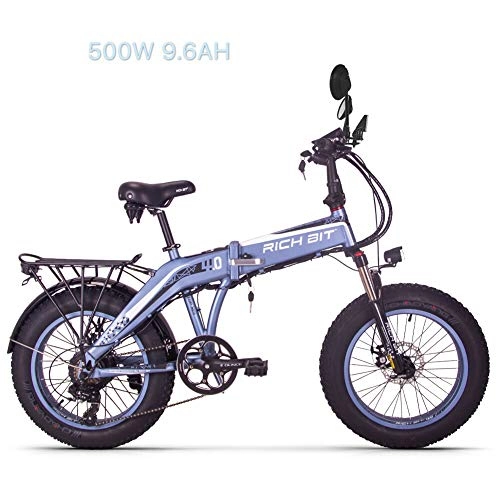 Bicicletas eléctrica : eBike_RICHBIT 016 Bicicleta elctrica, 48V 500W 8AH Bicicleta de llanta Gorda, Ebike Plegable para Ciclismo, con Rack Trasero / Reflectores (Gris)