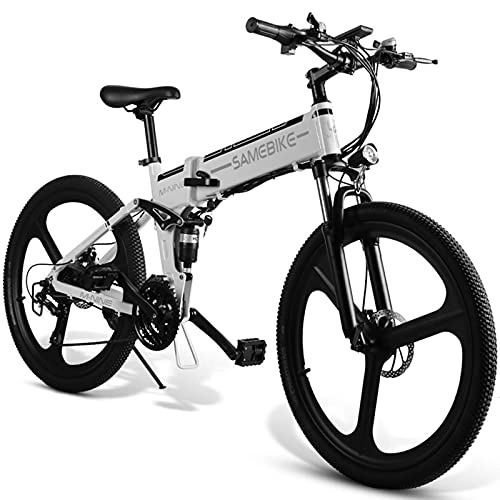 Bicicletas eléctrica : Ebikes para Adultos, Bicicleta Plegable eléctrica MTB Dirtbike, 26" diseño Impermeable 48V 10Ah 500W, fácil Almacenamiento Plegables Bicicletas eléctricas para Adultos, White