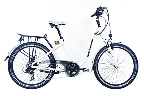 Bicicletas eléctrica : ECOBIKE Bicicleta Elctrica de Paseo Elegance Blanca, Rueda 26