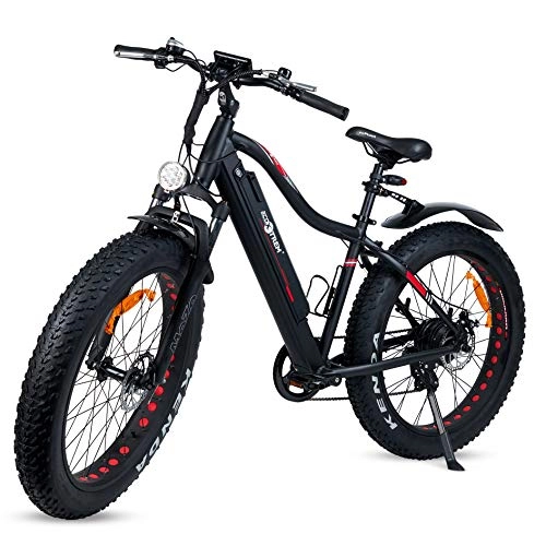 Bicicletas eléctrica : Ecoxtrem - Bicicleta eléctrica, Fat Bike, 250W, batería 48V, Ruedas Kenda 26", Pantalla LCD, Palanca de velocidades, Color Negro Mate