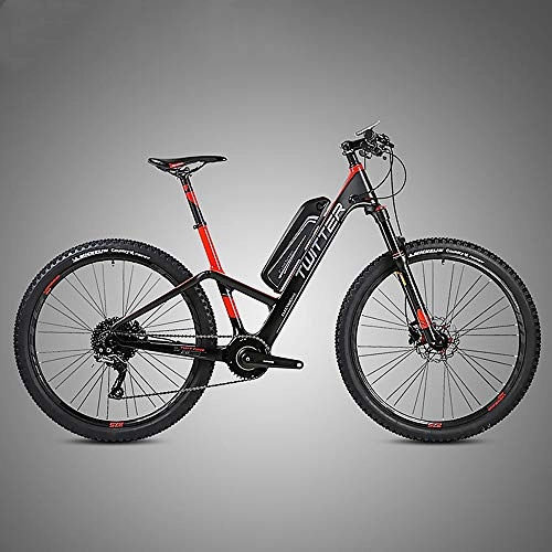 Bicicletas eléctrica : Elctrica de bicicletas de montaña, 26 pulgadas plegable E-Bici con sper ligero de aleacin de magnesio 6 rayos de la rueda integrada, prima la suspensin plena y 11 de velocidad de engranajes, Rojo