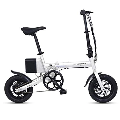Bicicletas eléctrica : Elctricas Bicicleta Plegable 12 Pulgadas Smart Aleacin De Aluminio Batera Pequea Batera De Litio, Vida De La Batera Pura 25-30 Km (Color : Blanco, Size : 126 * 55 * 92cm)