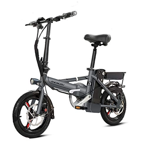 Bicicletas eléctrica : Elctricas Bicicleta Plegable Ultra Ligero Pequeo Batera Coche Adulto Aleacin De Aluminio Batera De Litio Coche, Vida 60-70km (Color : Gray, Size : 123 * 60 * 98cm)