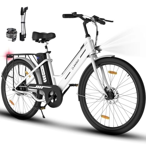 Bicicletas eléctrica : ELEKGO Bicicleta Eléctrica Mujer 26 Pulgadas, Motor 250 W, 36V / 8.4Ah, Pedal Assist, Alcance De hasta 35-70 KM, Adultos Urbana City E-Bike