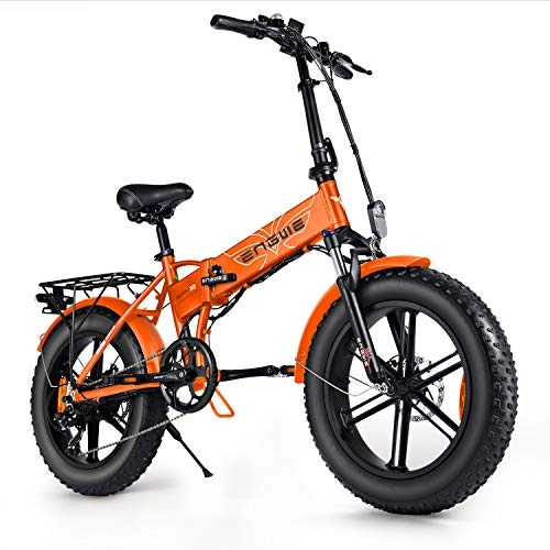 Bicicletas eléctrica : ENGWE Bicicleta eléctrica Mountain Beach Snowbike de 750 W, 20 pulgadas, para adultos, de aluminio, 7 velocidades, con carga, batería de litio de 48 V 12, 8 A (naranja)