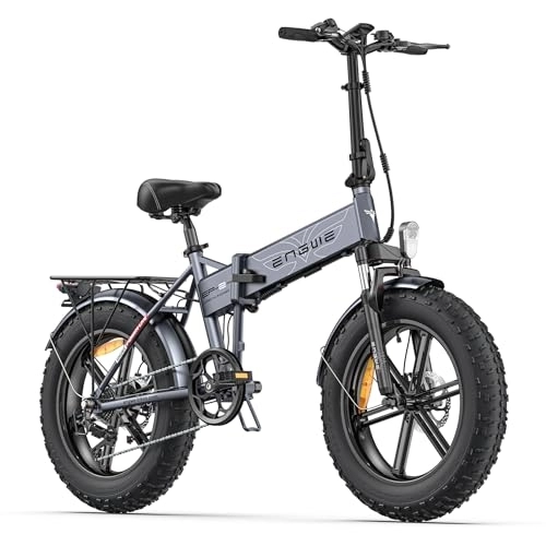 Bicicletas eléctrica : ENGWE Bicicleta Eléctrica Plegable, 20"×4.0" Fat Tire 7 Velocidades Bici Eléctrica de 48V 13Ah Batería Extraíble Alcance hasta 50-120km, E-bike para Todo Terreno, MTB, Playa y Nieve (Gris-2)