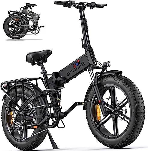 Bicicletas eléctrica : ENGWE Bicicleta Eléctrica Plegable, 20'' * 4.0" Fat Tire Moto Electrica Adulto, Batería de 48V16Ah Alcance hasta 120km 8 Vel bici Engine Pro