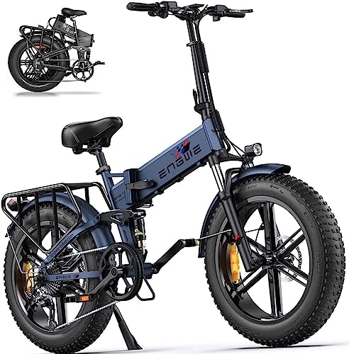 Bicicletas eléctrica : ENGWE Bicicleta Eléctrica Plegable, 20'' * 4.0" Fat Tire Moto Electrica Adulto, Batería de 48V16Ah Alcance hasta 120km 8 Vel bici Engine Pro (Azul)