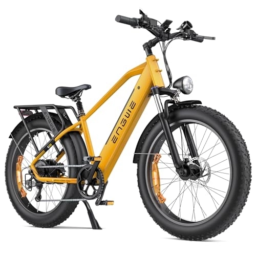 Bicicletas eléctrica : ENGWE E26 Bicicleta Eléctrica para Adultos, 26"x4.0" Fat Tire, Bicicleta de Montaña Eléctrica de 250W, Batería de 48V 16Ah, Alcance de hasta 140KM, 7 velocidades, (High-Step, Amarillo Abejorro)