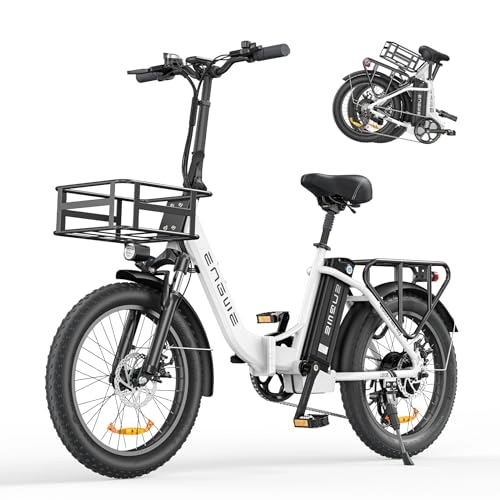 Bicicletas eléctrica : ENGWE L20 SE - Bicicleta eléctrica Plegable, 20" x 3, 0 Fat Tire Bicicleta eléctrica para Adultos, 250 W Paso a Paso E-Bike, 20", Plegable, Batería extraíble de 36 V y 15, 6 Ah (Blanco)