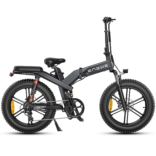 Bicicletas eléctrica : ENGWE X20 Bicicleta eléctrica Plegable con 20" x 4.0 Fat Tire Dual Batería extraíble 48V14.4AH / 7.8AH Largo 120 km, 3 Triple suspensión Shimano 8 Velocita All Terrain Ebike (Negro)