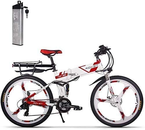 Bicicletas eléctrica : ENLEE Bicicleta de montaña eléctrica RICH-860 36V 12.8AH batería de Litio con Motor de Cubo con Engranaje de 250W (White-Red)