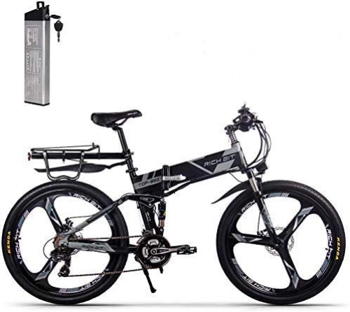 Bicicletas eléctrica : ENLEE Rich bit TOP-860 36V 250W 12.8Ah Bicicleta de Ciudad de suspensión Completa Bicicleta de montaña Plegable eléctrica Plegable (Black-Gray)