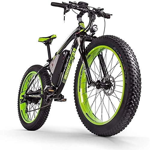 Bicicletas eléctrica : ENLEE SUFUL Rich bit Bicicleta eléctrica RT-012 1000W Motor sin escobillas 48V * 17Ah LG Li- Battery Smart e-Bike Freno de Disco Dual Shimano 21 velocidades (Black-Green)