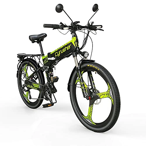 Bicicletas eléctrica : Extrbici Bicicleta de montaña MTB XF770 17 * 26"Bicicleta eléctrica Plegable Montaña 250 vatios 48V Shimano 27 Velocidad Marco de aleación de Aluminio Suspensión Plegable Doble Freno mecánico (Green)