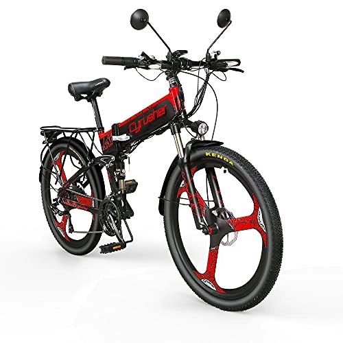 Bicicletas eléctrica : Extrbici Bicicleta de montaña MTB XF770 17 * 26"Bicicleta eléctrica Plegable Montaña 500 vatios 48V Shimano 21 Velocidad Marco de aleación de Aluminio Suspensión Plegable Doble Freno mecánico (Red)