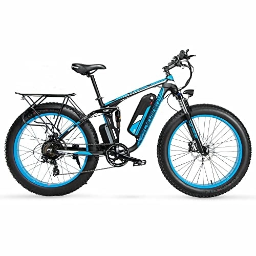 Bicicletas eléctrica : Extrbici Bicicleta de montaña XF800 250Watt 48V Bicicleta de montaña eléctrica totalmente acolchada Viene con bolsa de alforja (azul)