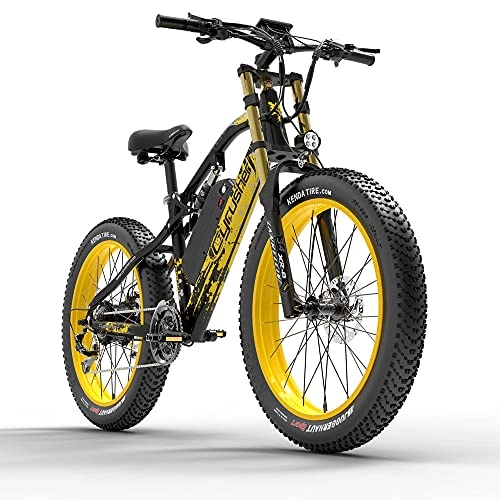 Bicicletas eléctrica : Extrbici Bicicleta Eléctrica de Montaña para Adultos 750W 48V 17Ah Li-Ion Neumáticos de 26'' Pulgadas Doble Suspensión Velocidad Máxima 31MPH con Guardabarros XF900 Amarillo