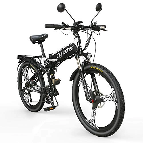 Bicicletas eléctrica : Extrbici Bicicleta Eléctrica Plegable Montaña Hombres Adultos MTB 500 W 48 V 27 velocidades marco de aleación de aluminio suspensión completa frenos de disco hidráulico dual XF770 （Blanco y negro）