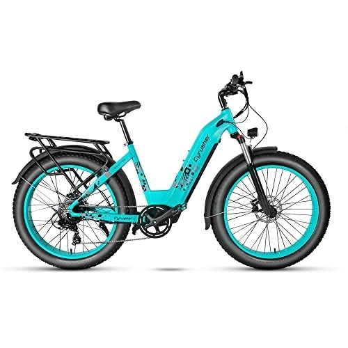 Bicicletas eléctrica : Extrbici Bicicletas Eléctricas de Paseo para Adultos Hombres y Mujeres 26" x 4.0" Fat Tires Bright LED Horn Lamp 48V 17AH 7-5-0W Kuattro (Cyan)