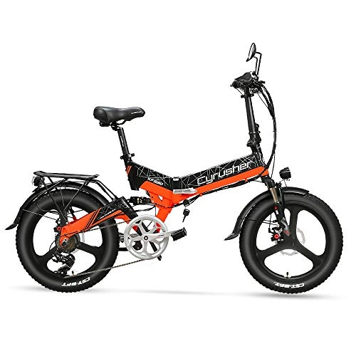 Bicicletas eléctrica : Extrbici XF590 Bicicleta eléctrica Plegable 500W 48V 10A Li-Battery Neumático de 20 Pulgadas con batería Interna Desmontable con luz Delantera y Trasera con Marco de Asiento(Naranja)