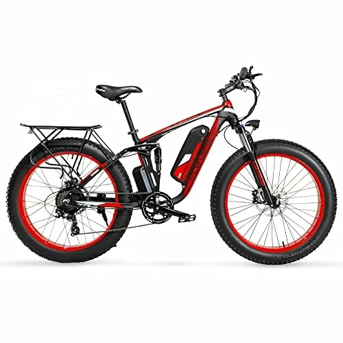Bicicletas eléctrica : Extrbici XF800 Bicicleta de montaña 250Watt 48V Bicicleta de montaña eléctrica totalmente acolchada Viene con bolsa de alforja (rojo)
