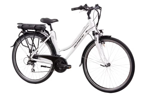 Bicicletas eléctrica : F.lli Schiano E-Ride 28'' Ebike, Bicicleta Electrica Urbana / de Trekking 250W, Adultos Unisex, Aluminio, SHIMANO 21 velocidades, Batería Integrada y extraíble Litio 36V 10.4Ah, Blanca