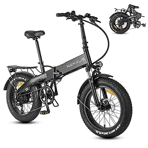 Bicicletas eléctrica : F-wheel 20'' Bici Electrica Plegable, 4.0 Fat Tire 350W 25Km / h Motor Bicicleta Electrica para Adulto, 48V / 10Ah Batería 45-55Km, Bicicletas Eléctricas de Montaña Pedelec con Shimano 7 Marchas