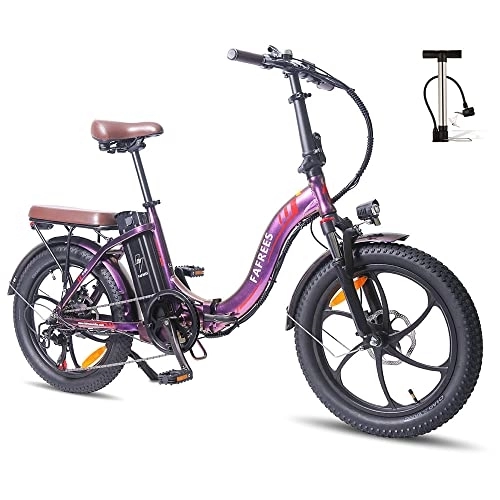 Bicicletas eléctrica : Fafrees Bicicleta electrica Plegable F20 Pro, 250W 18Ah Bicicleta eléctrica Urbana Equipada con luz Trasera, 7 velocidades, Púrpura