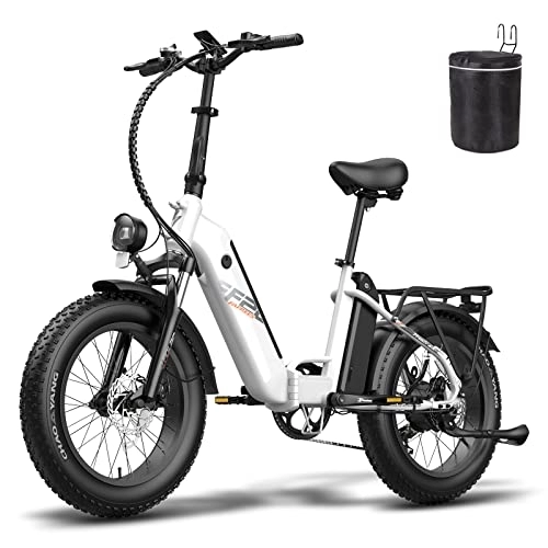 Bicicletas eléctrica : Fafrees Bicicleta eléctrica, Bicicleta eléctrica Plegable FF20 Polar de 20", batería extraíble de 48V / 20, 8 Ah, Fatbike Shimano 7 vels, Ebike para Adultos, Alcance de 150 km (Blanco)