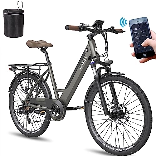 Bicicletas eléctrica : Fafrees F26 Pro [ Oficial ] Urban Bicicleta Eléctrica Mujer 26 Pulgadas con App, City Ebike 250W E Bike Bicicleta Bicicleta de montaña Hombre Pedelec 120 kg 36 V / 10 Ah, 25 km / h Shimano 7S