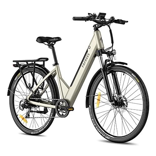 Bicicletas eléctrica : Fafrees F28 Pro 27, 5 Pulgadas Bicicleta Eléctrica de Ciudad 25 Km / h 250W Motor 36V 14.5Ah Batería Extraíble Integrada, Shimano 7 velocidades (Oro)
