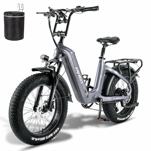 Bicicletas eléctrica : Fafrees Oficial Bicicleta Eléctrica 1080Wh, 20 * 4.0" Fatbike, Batería 22.5Ah Samsung Cell, Ebike de Fibra de Carbono, Bici Eléctrica Montaña para Adultos, Alcance 100KM, F20 Master 2023 (Gris)