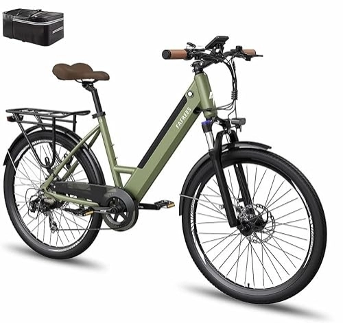 Bicicletas eléctrica : Fafrees [Oficial Bicicleta eléctrica F26 Pro, Bicicleta eléctrica Urbana para Adultos de 26 Pulgadas y 250 W, Shimano de 7 velocidades, batería extraíble de 10 Ah, Control de aplicación, Verde