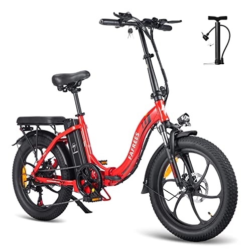 Bicicletas eléctrica : Fafrees [Oficial] Bicicleta eléctrica Plegable F20, 250W / 16Ah Bicicleta eléctrica Urbana, 20 Pulgadas Fatbike, Shimano 7 velocidades, Alcance 120 km, IP54, Rojo