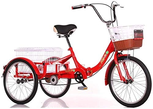 Bicicletas eléctrica : FanYu Triciclo Bicicleta de 3 Ruedas Scooter de Pedal para Adultos Triciclo de Pedal Rickshaw Cesta Aumentada 20 Pulgadas Cadena única roja y Negra-Rojo_20 Pulgadas