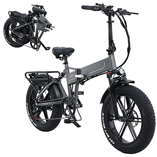 Bicicletas eléctrica : Fat Bike Bicicleta Electrica Plegable Montaña de 20 Pulgadas con Batería de Litio de 48V Extraíble, Bicicleta Eléctrica Plegable con Batería, Neumático Gordo Bicicleta de Montaña para Adulto, 500w 10a