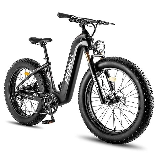 Bicicletas eléctrica : Fat Bike de 26" x 4.8" con Marco de Fibra de Carbono sin Costuras, Bicicleta Eléctrica con Batería Samsung de 48V 22.5AH, Frenos Hidráulicos Dobles, Shimano 9S, Faro Delantero de 48V 5.5W
