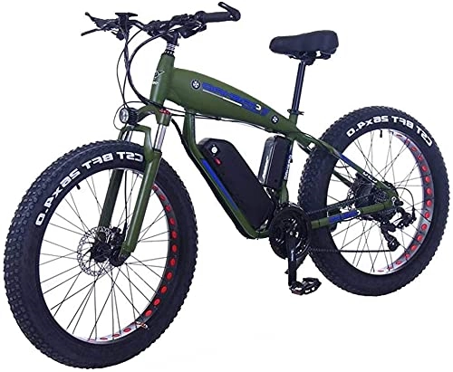 Bicicletas eléctrica : Fat Tire Bicicleta eléctrica 48V 10Ah Batería de Litio con Sistema de absorción de Impactos 26 Pulgadas 21 velocidades Adultos Snow Mountain E-Bikes Frenos de Disco (Color: 10Ah, Tamaño: Ver