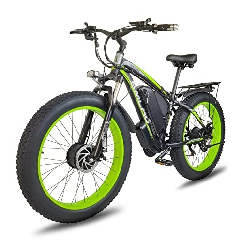 Bicicletas eléctrica : Fat Tire Bicicleta eléctrica para adultos y hombres motores duales 26 pulgadas bicicleta de montaña batería extraíble impermeable 48 V 15A Shimano 21 velocidades transmisión engranajes