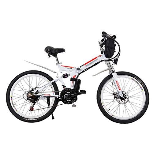 Bicicletas eléctrica : FFF-HAT Bicicleta eléctrica Plegable para Adultos Bicicleta eléctrica de 24 Pulgadas / Bicicleta eléctrica de cercanías Batería 48V10AH Bicicleta de montaña Blanca